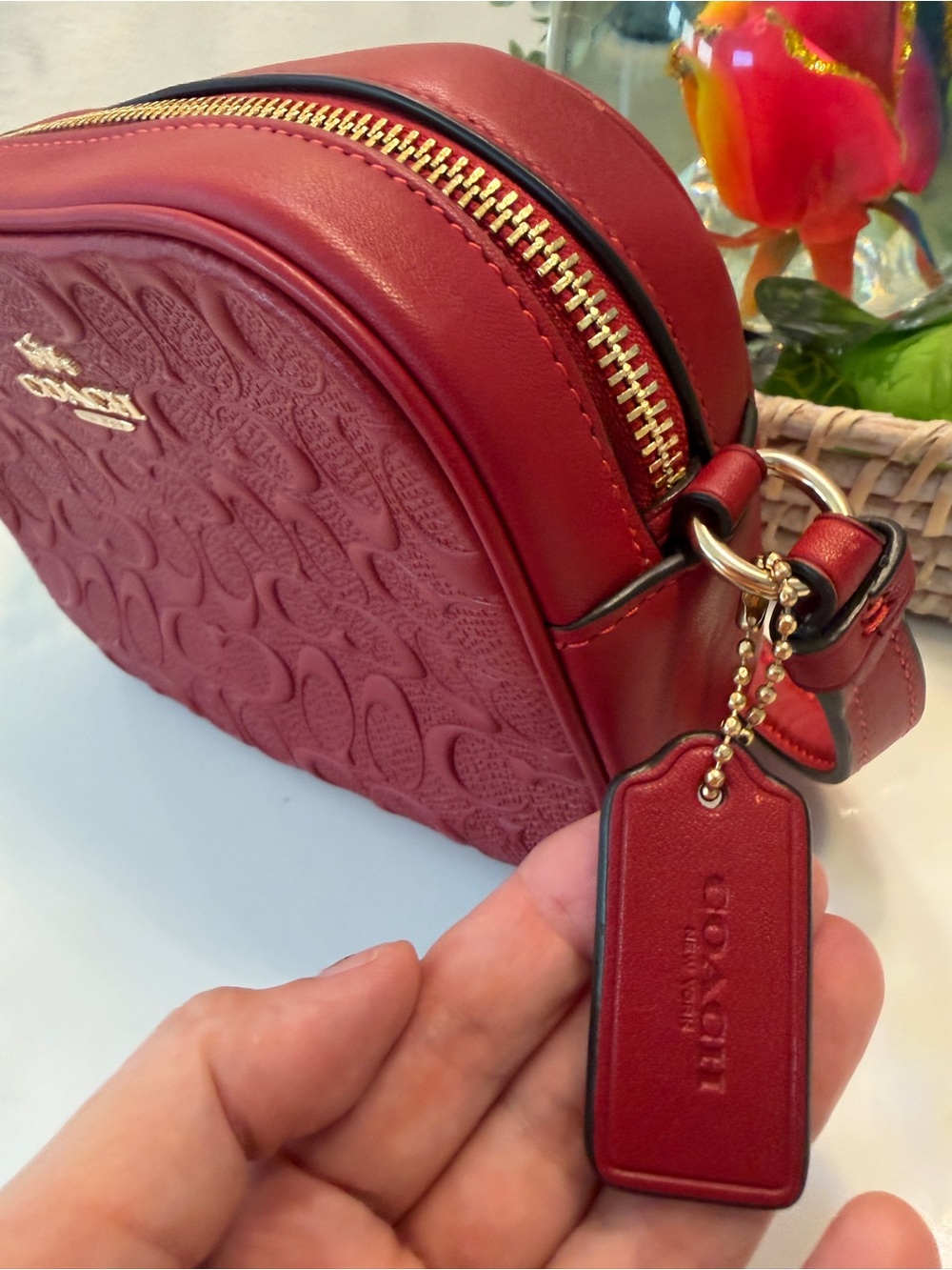 Coach Red Signature Embossed Crossbody Bag - Picture 5 of 16